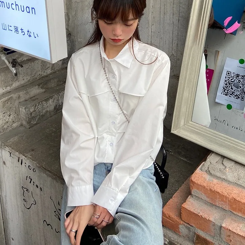 

ZAWAHIKI Camisas Mujer Spring Korean Fashion Minimalism Sweet Style Shirts Solid Spliced Ruffles Long-Sleeve White Women Tops