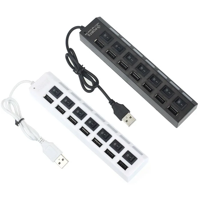 

USB 2.0 Hub Adapter Hub New 7 Ports Expander Multiple USB Hab Power Adapte With Power on/off Switch USB Hub For PC Laptop 20j8