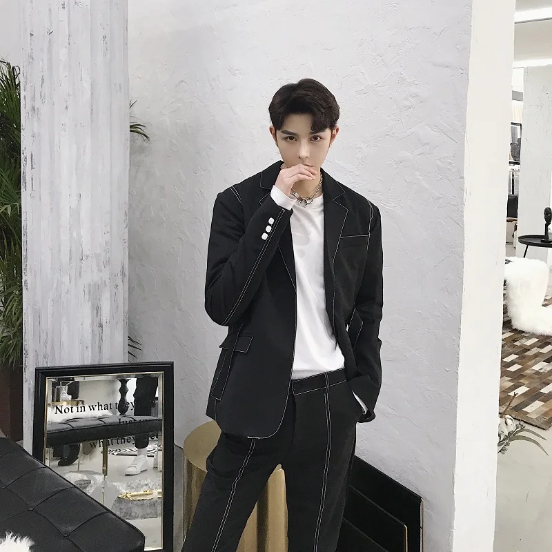 Мужской костюм из двух предметов (пиджак + брюки) Модный повседневный приталенный