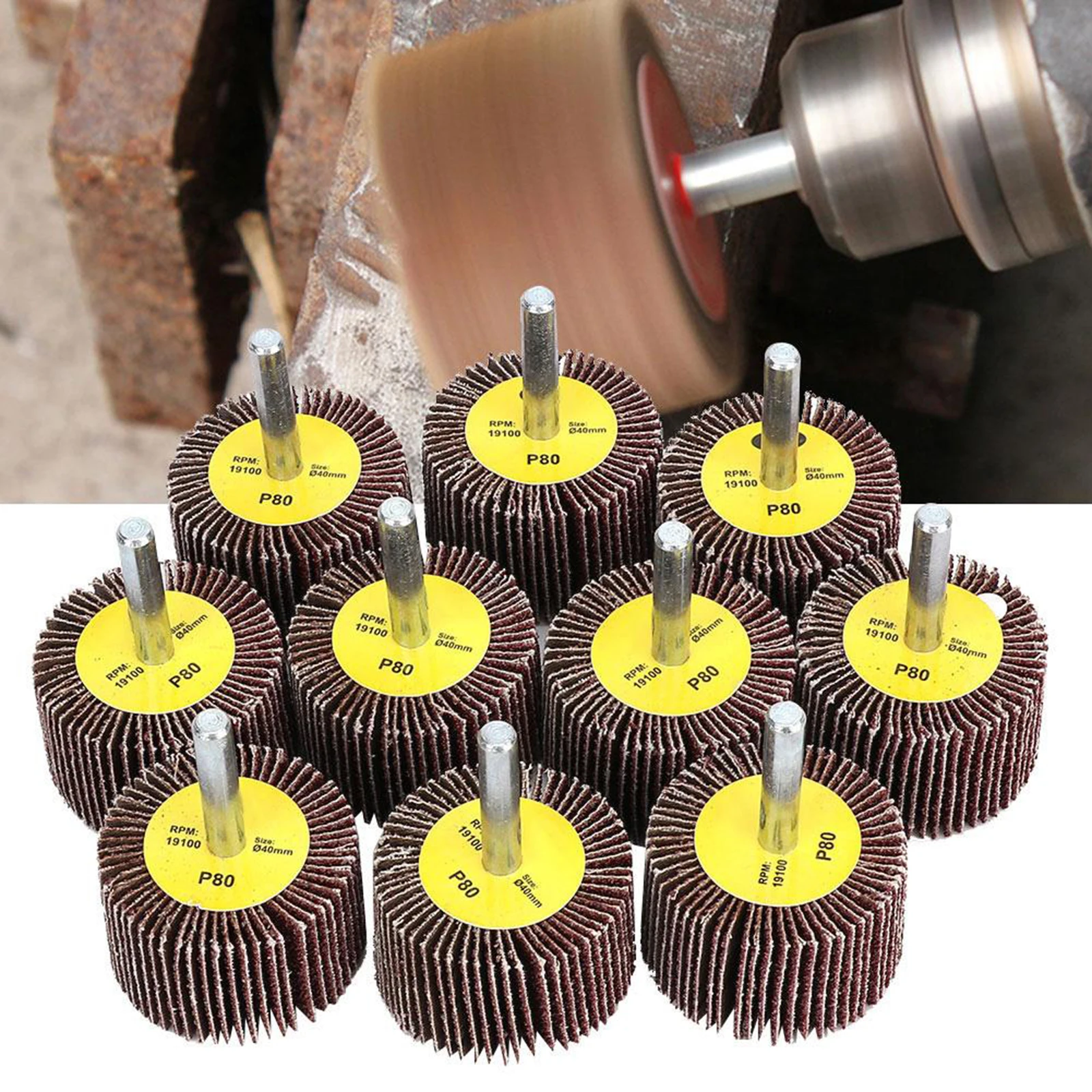 

10pcs Handle Louver Grinding Head Polishing Rotary Tool Impeller 40*25*6 Sandpaper Wheel
