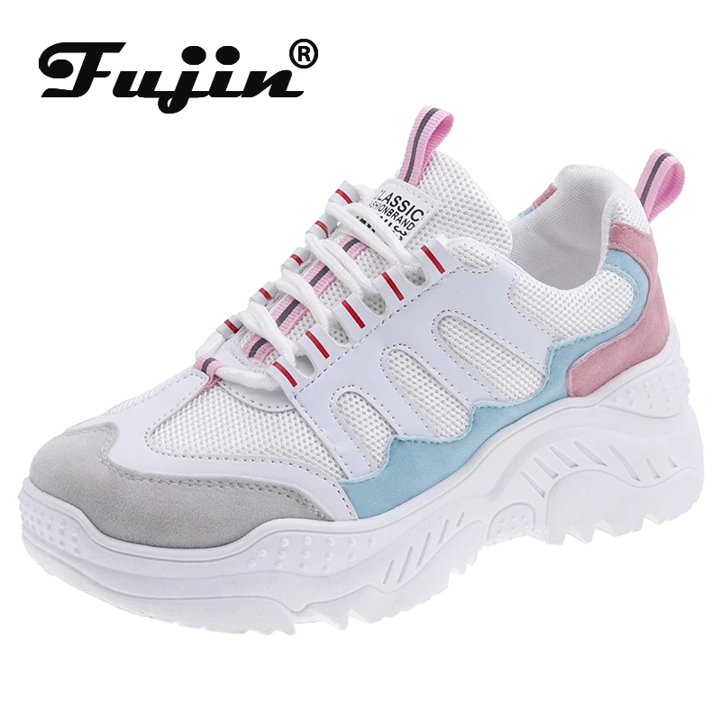 Женские кроссовки на плоской подошве Fujin модные удобные из дышащей сетки