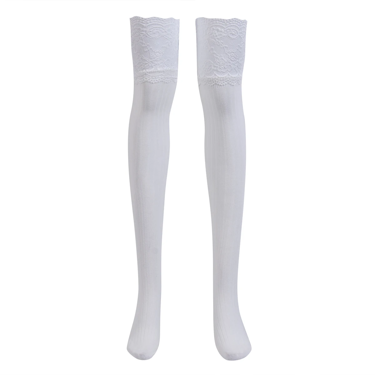 Сексуальные Теплые Женские однотонные Хлопковые гольфы выше колена с кружевом в