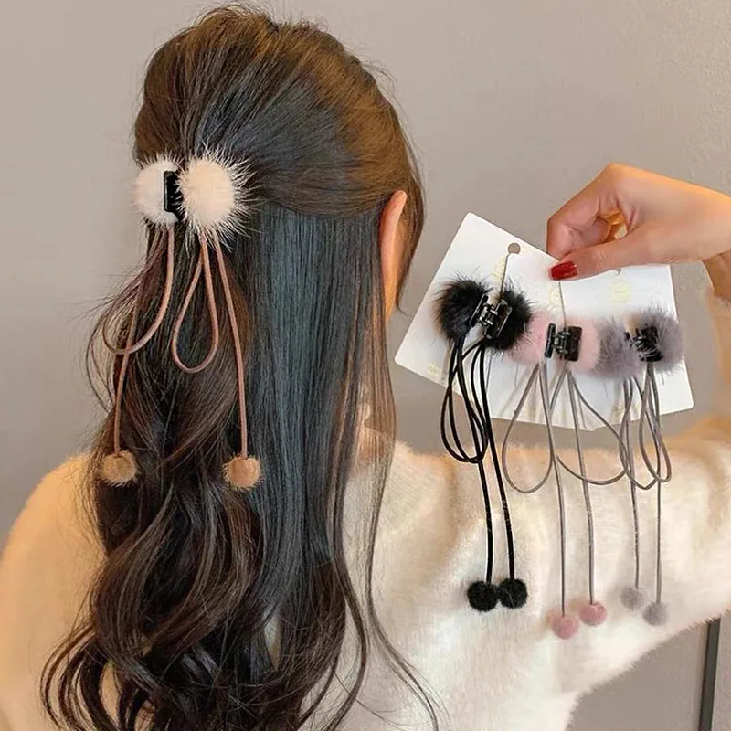 

Заколка для волос с бахромой и бантом женская, элегантный плюшевый зажим для волос с бахромой, модные аксессуары для волос