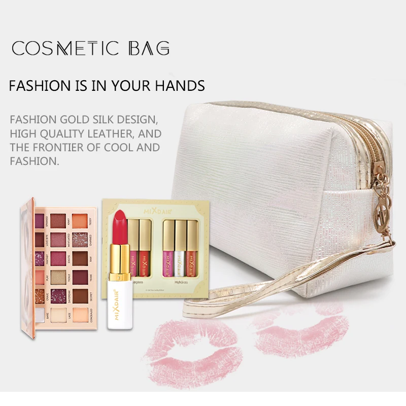 MIXDAIR Makeup Bags Gold Silk Women Cosmetic Bag Make Up Organizer Holder Waterproof Handbag Zipper Multifunction Beauty | Красота и