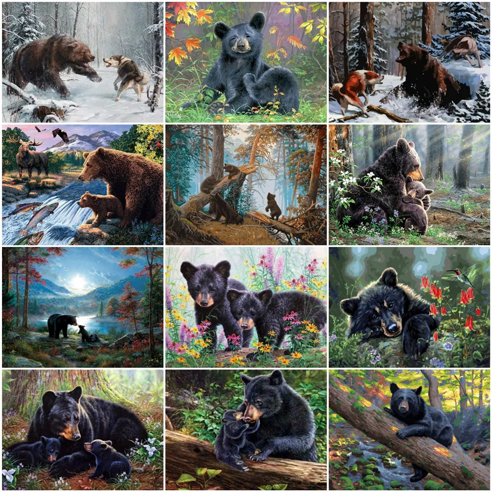 

AZQSD Coloring By Number Bear Animal Acrylic Unique Gift Oil Painting By Numbers On Canvas Forest Kits Home Decoration