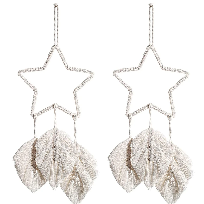

2 Pcs Macrame Wall Hanging Woven Home Decor Wall Pediment Decoration for Bedroom or Living Room or Kids