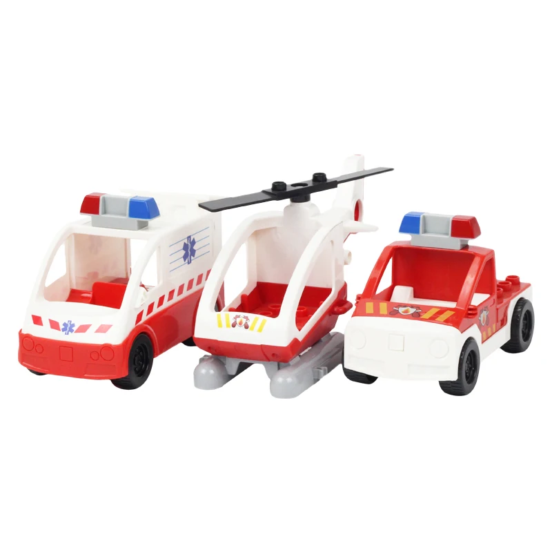 

Big Building Blocks Car Trailer Ambulance Police Transport Diy Assemble Accessories Compatible large Bricks Toys Children Gifts