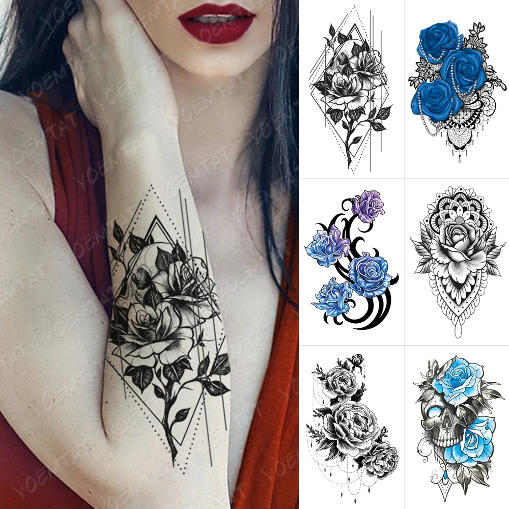 

Waterproof Temporary Tattoo Sticker Rose Lily Flash Tattoos Peony Totem Flower Body Art Arm Water Transfer Fake Tatoo Women Men