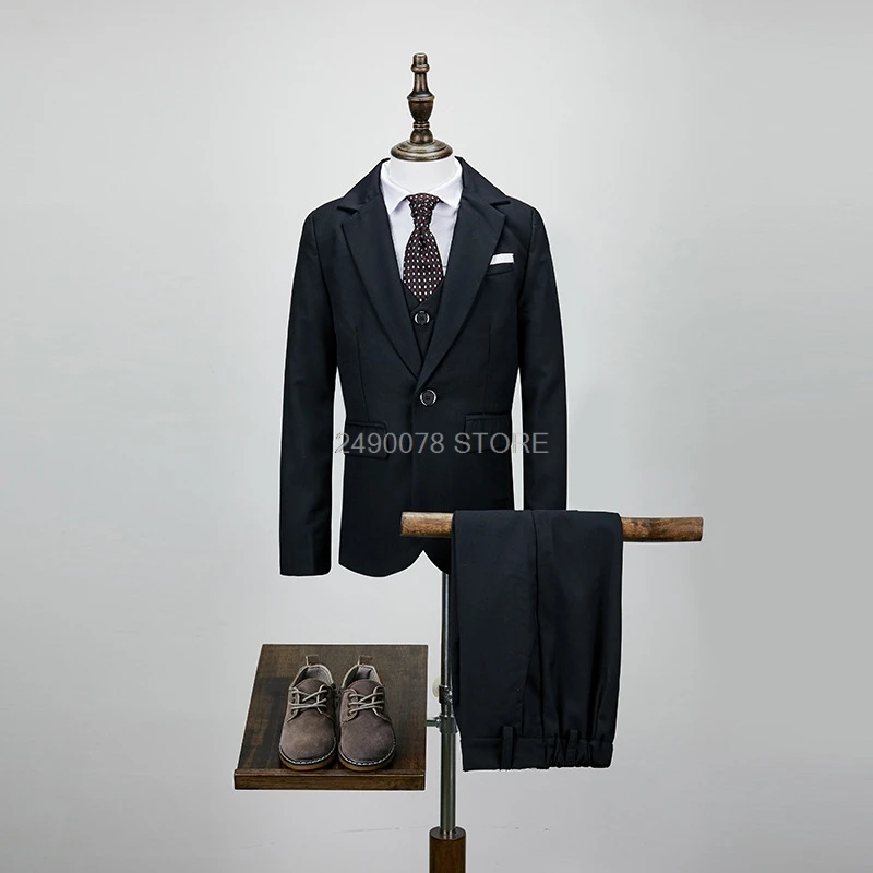 3 шт. клетчатый блейзер + жилет брюки для мальчиков |