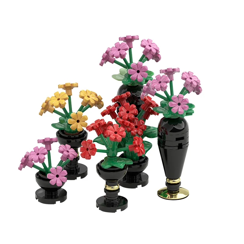 

MOC Mini Flowers Rose Pots Romantic Creative Vase Building Blocks DIY Model Assembly Educational Toys For Kids Girls Gift 82pcs
