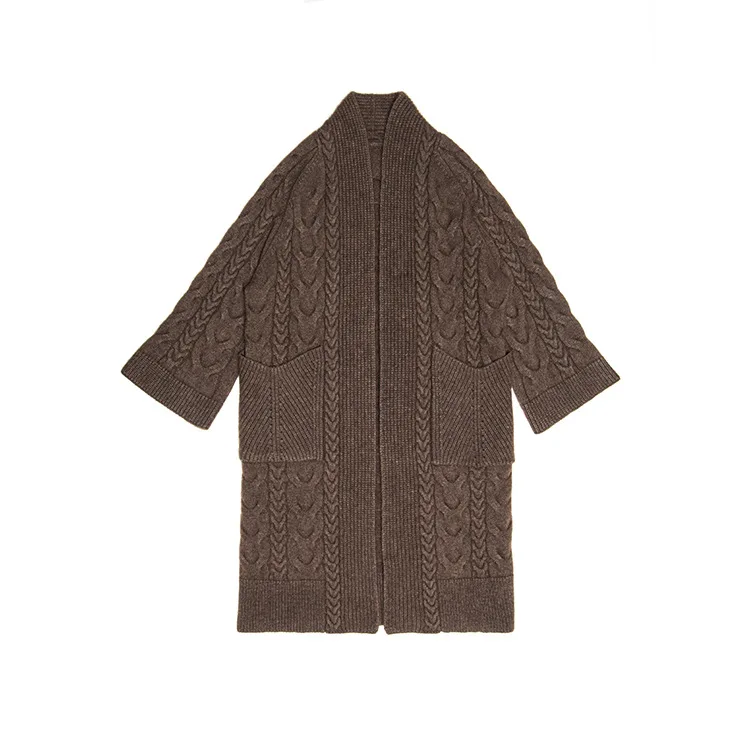 Dark Coffee Pull femme nouveaute2019осенне-зимний женский свободный джемпер большого размера, толстый теплый вязаный кардиган, скрученный кашемировый длинный свитер из яка - Цвет: Dark Coffee