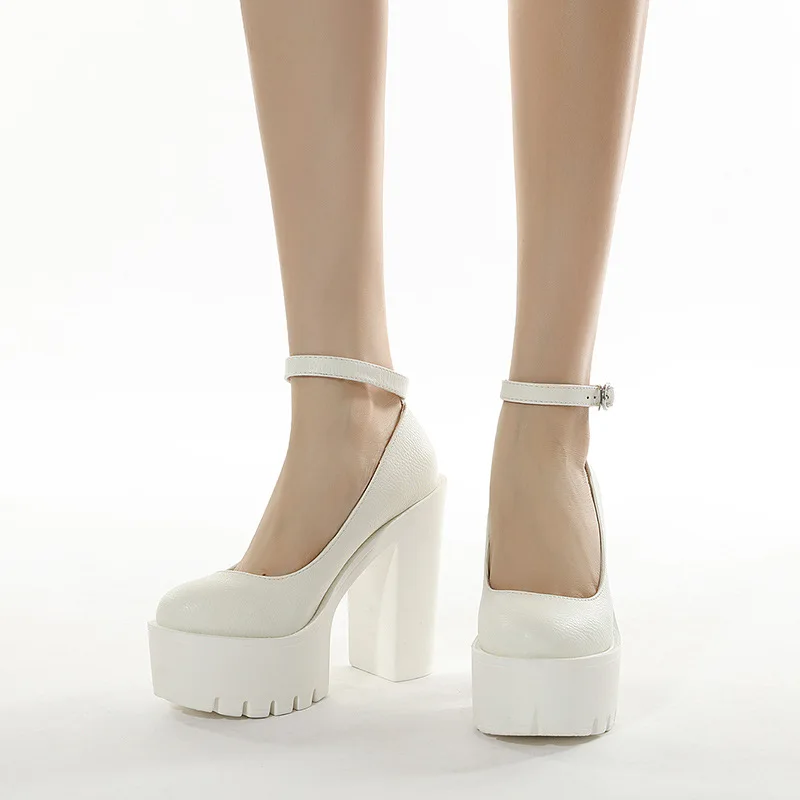 

2021 new spring autumn casual high-heeled shoes sexy ruslana korshunova thick heels platform pumps Black White Size 42