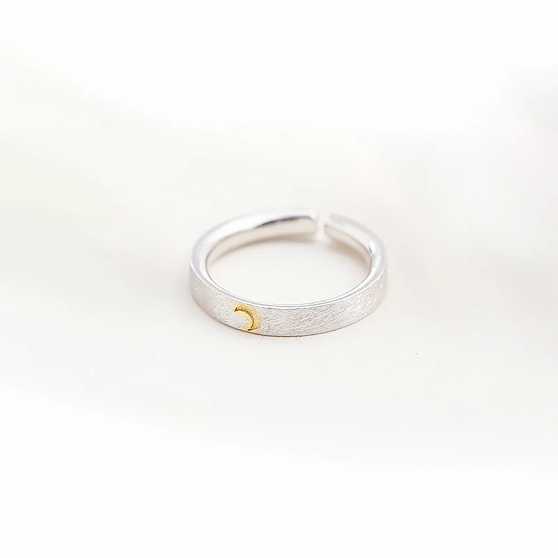 Moon Ring Простой дизайн, золотые парные кольца с солнцем и луной для мужчин и женщин, одноцветные кольца из серебра 925 пробы, матовая поверхность, регулируемые открытые манжеты, свадебные кольца - Цвет основного камня: Moon Ring
