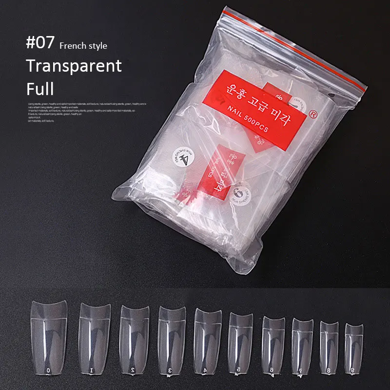 Transparent Full FR 500 шт в пакете 10 размеров натуральные прозрачные белые прозрачные французские накладные ногти в виде гроба DIY полные накладные накладки на ногти - Цвет: Transparent Full FR
