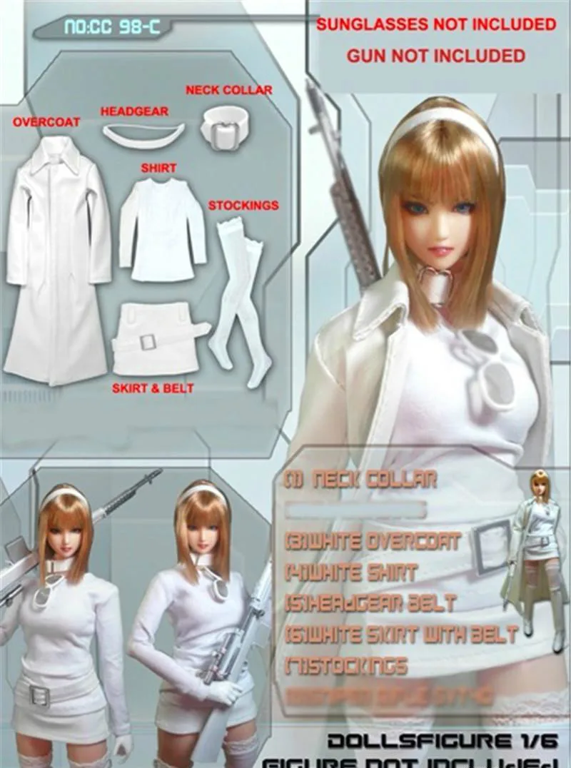 1/6 женское белое пальто головной убор воротник рубашка чулки юбка с поясом