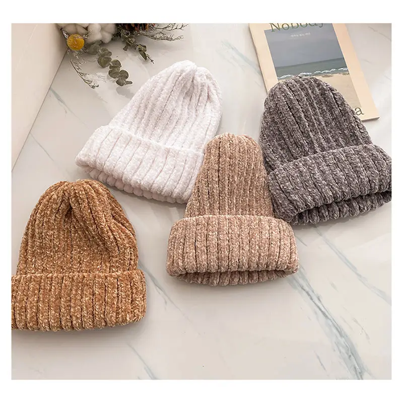 Новинка 2020 Вельветовая вязанная шерстяная шапка зимняя женская бини Двойная