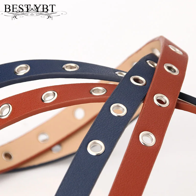 

Best YBT Women Imitation Leather Belt Alloy Pin Buckle Belt Fashion New Hollow Personality Piercing Decoration Casual Fine Belt