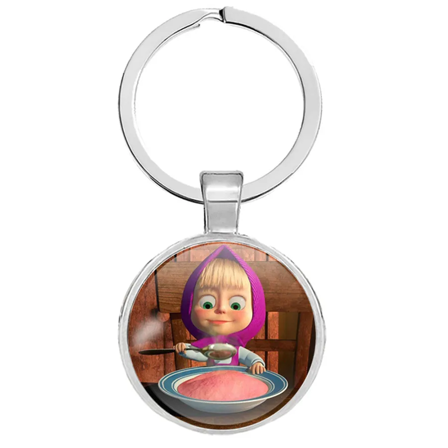 Cartoon Russia Masha Keychains Glass Cabochon Keyrings Fashion Hanging Accessories Key Hoder Creative Gift for Kids Bear Jewelry | Украшения