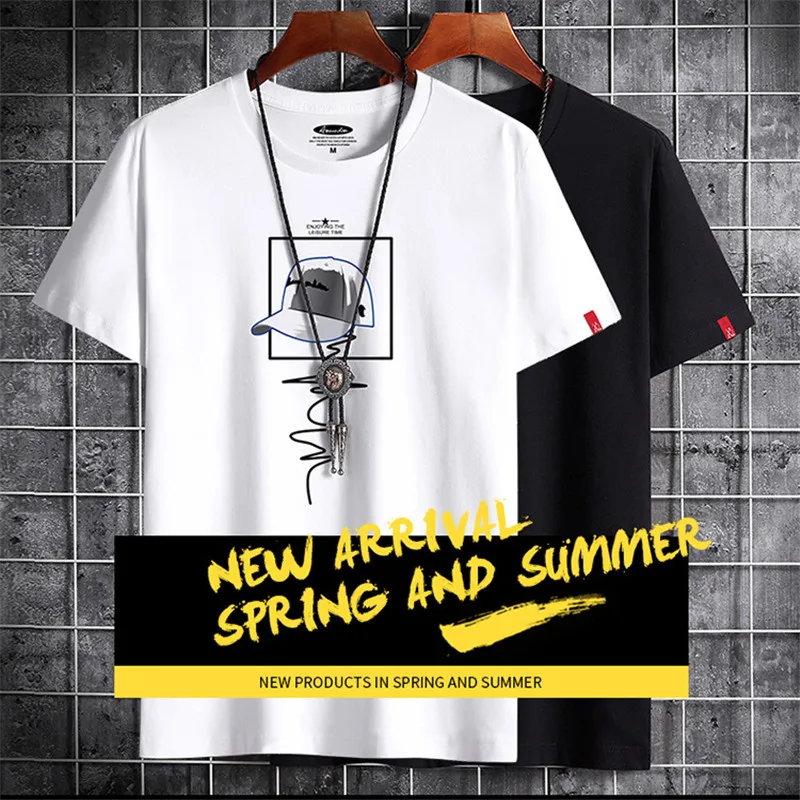 

2021 Hot Summer Men Tops Plus Size S-6XL Loose O-Neck Short Sleeve Cotton Man Tshirt Fashion Print Men's Casual T-shirts