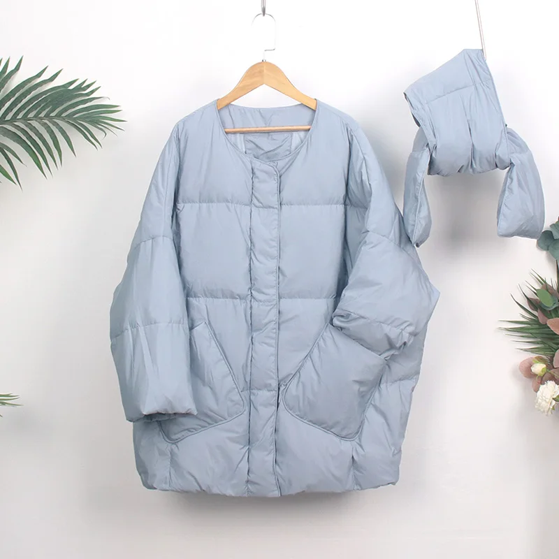 Парка женская зимняя на 90% пуху белой утки с круглым вырезом | Женская одежда