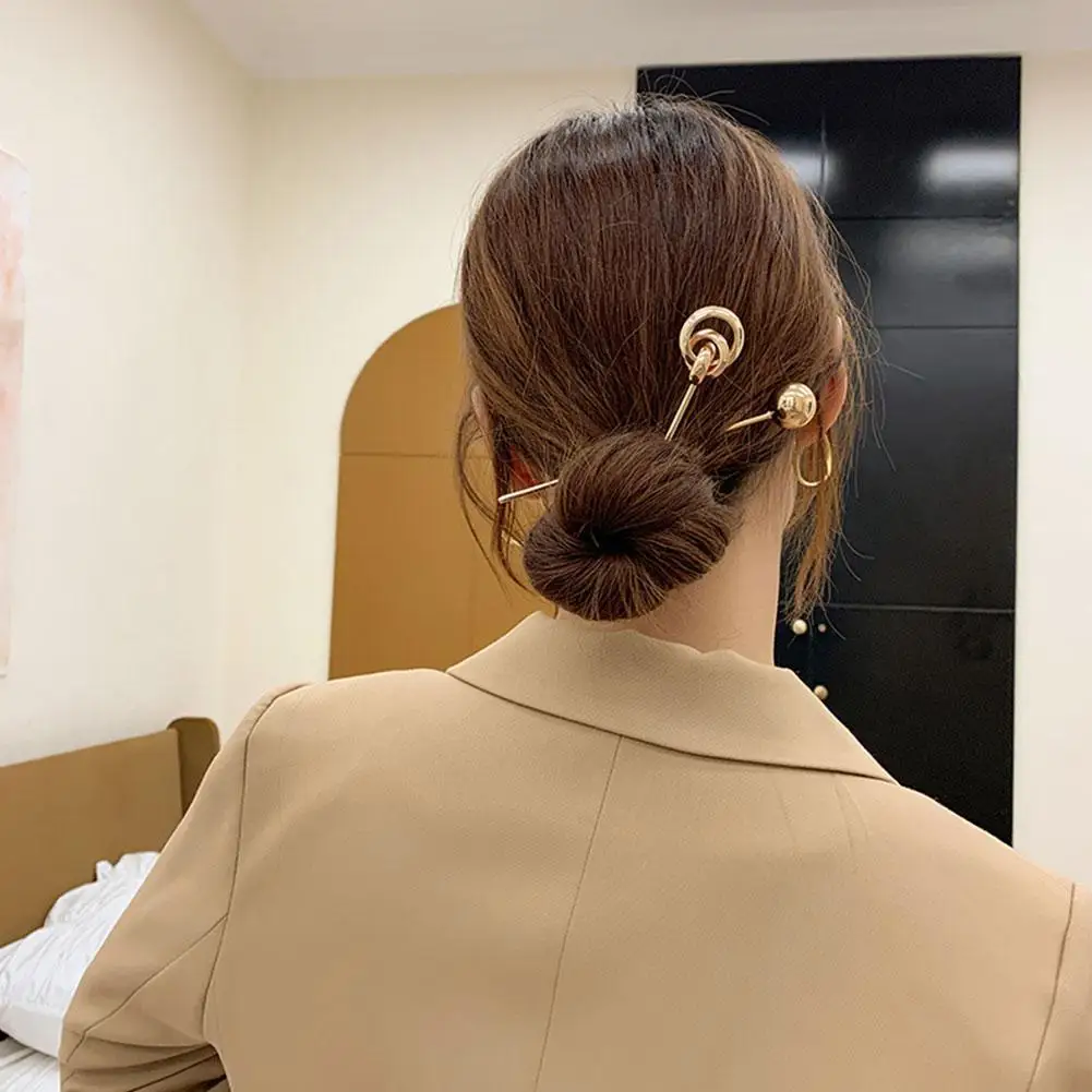 Золотой простая шпилька для волос круглый металлический полый шар аксессуары