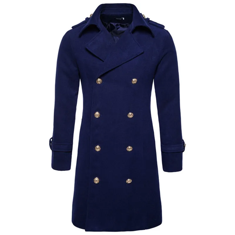 Тренчкот мужской классический двубортный длинный приталенный шерстяной Теплый