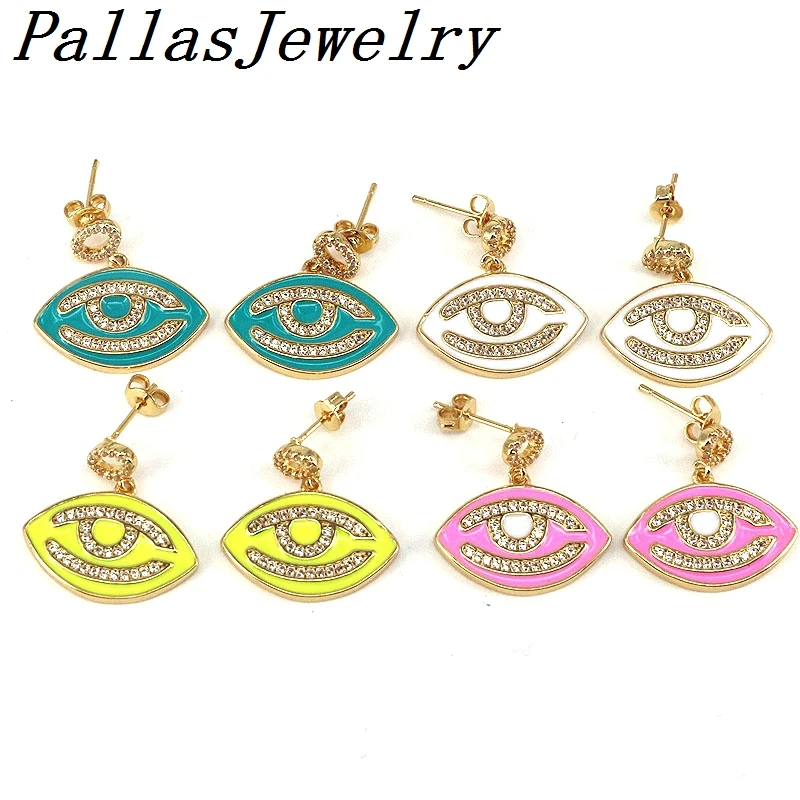 

5 Pairs,Rainbow Enamel Crystal Zircon Eye Earring Hot Fashion Gold Color Geometric Statement Earrings For Woman