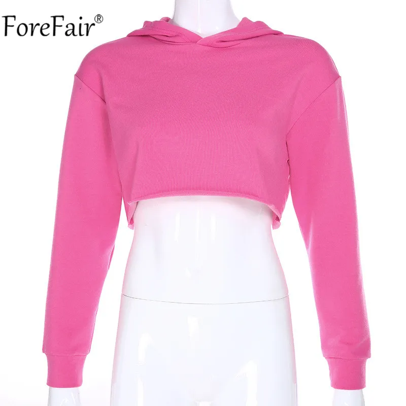 Forefair женский укороченный Свитшот розовый белый с длинным рукавом сексуальный осенний Хлопок Уличная Повседневная короткое худи