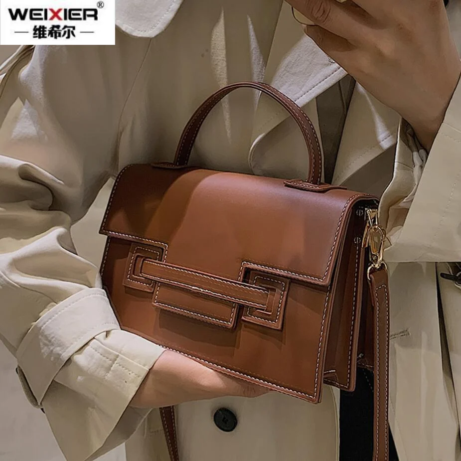 

Винтажная квадратная сумка-тоут, новинка зимы 2021, качественные женские роскошные Дизайнерские Сумочки из искусственной кожи, однотонная су...