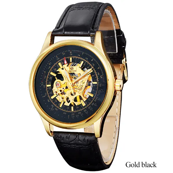 gold black FORSINING, роскошные Брендовые мужские часы со скелетом, мужские часы с ручным заводом, мужские повседневные часы, мужские часы в подарок, часы с кожаным ремешком - Цвет: gold black