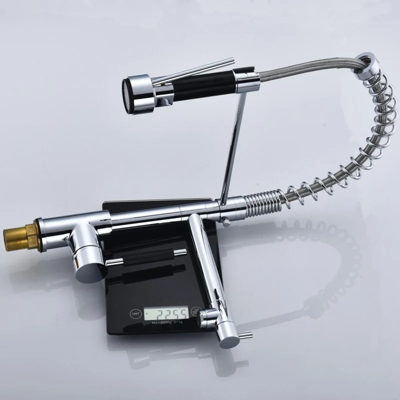 Хромированный кухонный смеситель с пружинным выдвижным краном 2 выпускных