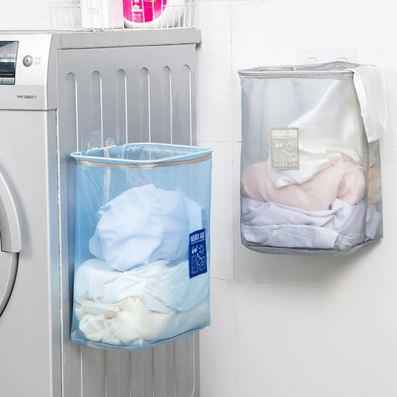 

Folding Laundry Basket Clothes Toy Storage Bathroom Storage Basket Breathable Mesh Household Wall Hanging Basket Frame Barrel