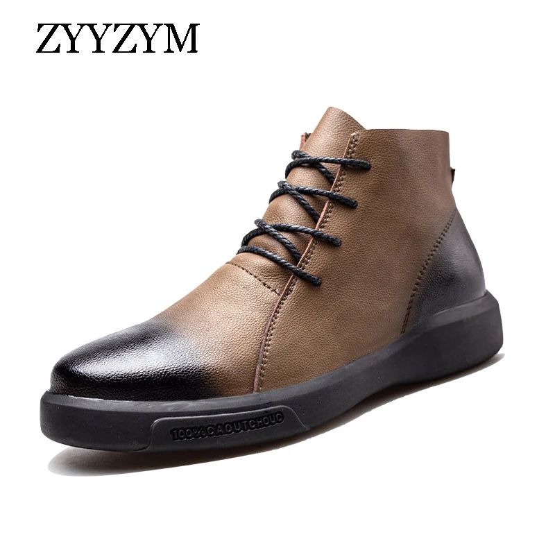 Ботильоны мужские кожаные резиновые на шнуровке в стиле ретро | Обувь