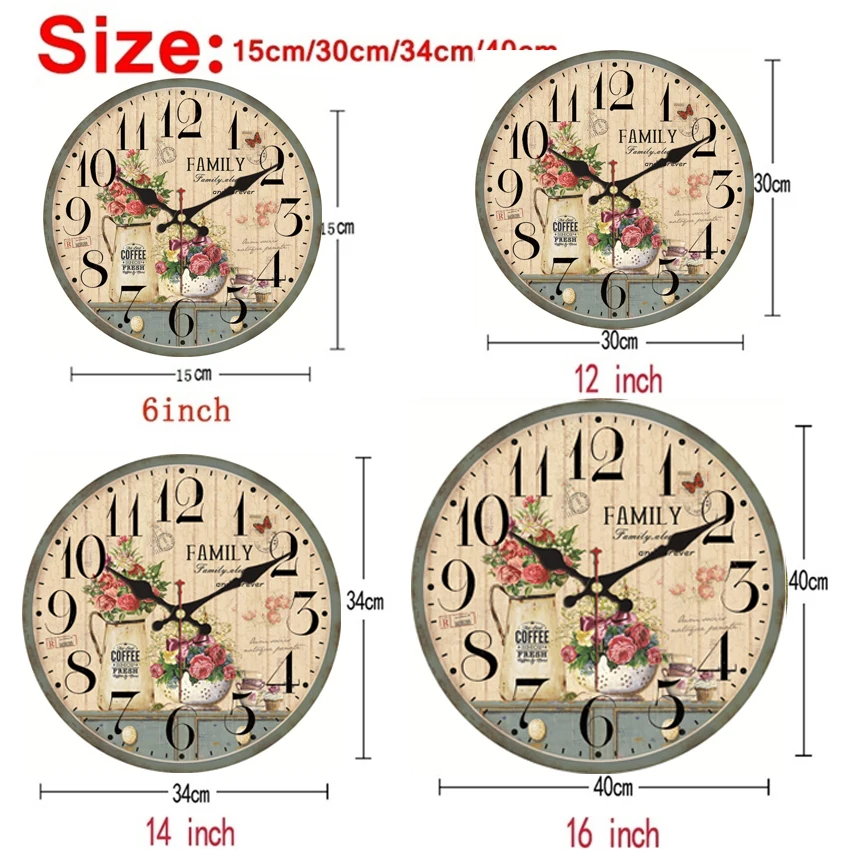 Часы в горшках Shabby Chic большие настенные часы винтажном стиле с изображением