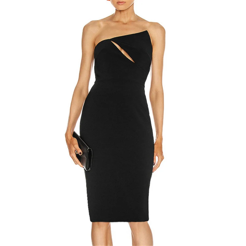 

New Collar Women Bandage Dress Elegant Sleeveless Hollow Out Sexy Bodycon Vestidos Summer Clubwear Party Feamle Dresses