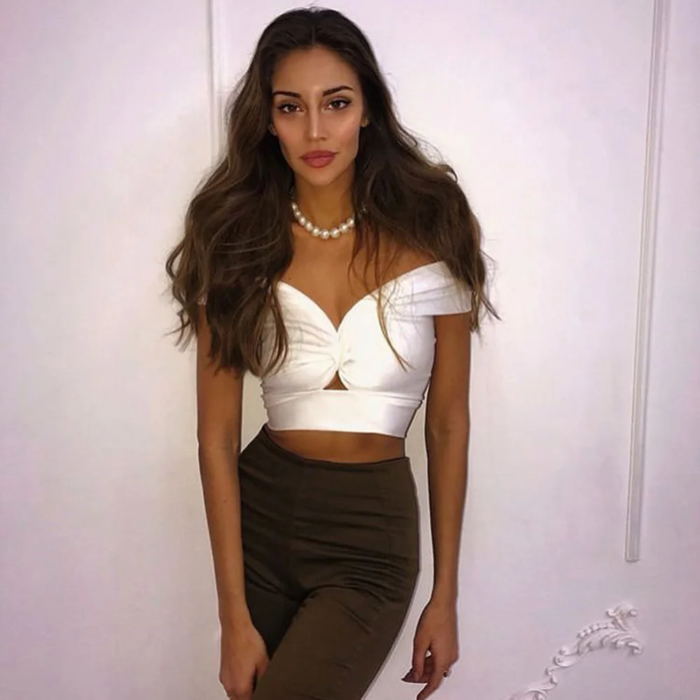 

New Arrival Women Summer Style Sexy Off Shoulder Key Hole White Camis Tops 2021 Celebrity Designer Fashion High Street Top
