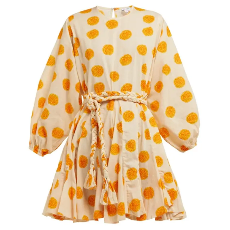 

TWOTWINSTYLE Print Dress Women O Neck Lantern Long Sleeve Bandage High Waist Mini Dresses Female Casual Fashion 2021 Spring