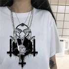Женская футболка в стиле Харадзюку, винтажная веганская футболка с дьявольским козом, женские футболки, крутая свободная повседневная одежда в стиле панк, шик, хип-хоп