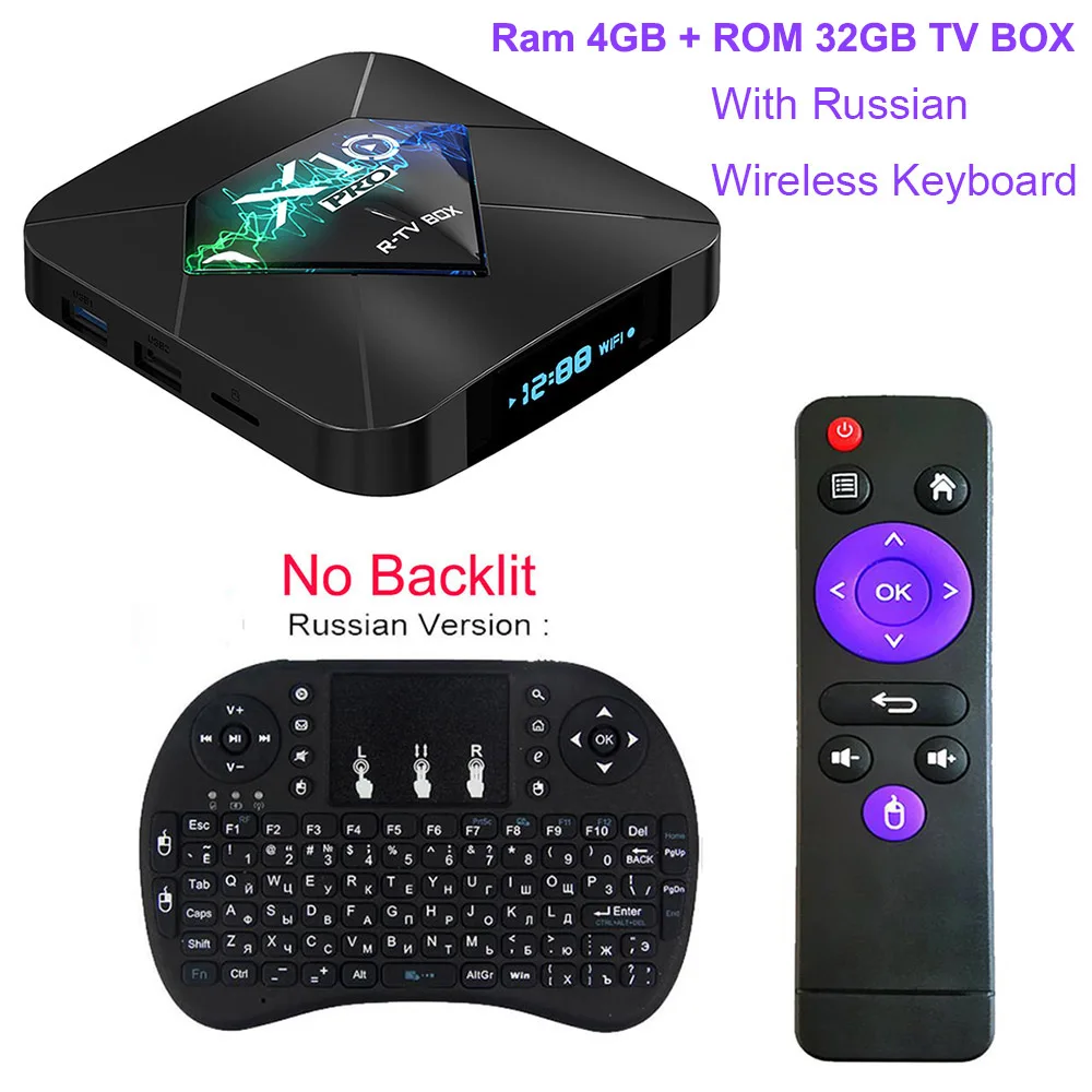 32G With Ru keyboard X10 Pro Android 9,0 Smart tv BOX S905X2 DDR 4 GB 32GB 64GB 2,4G 5GHz Wifi Поддержка USB3.0 BT4.0 4K 3D Netflix Android ТВ-плеер - Цвет: 32G With Ru keyboard