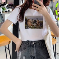 the great wave of aesthetic t shirt women tumblr 90s fashion graphic tee cute t shirts and cat oil painting summer tops female