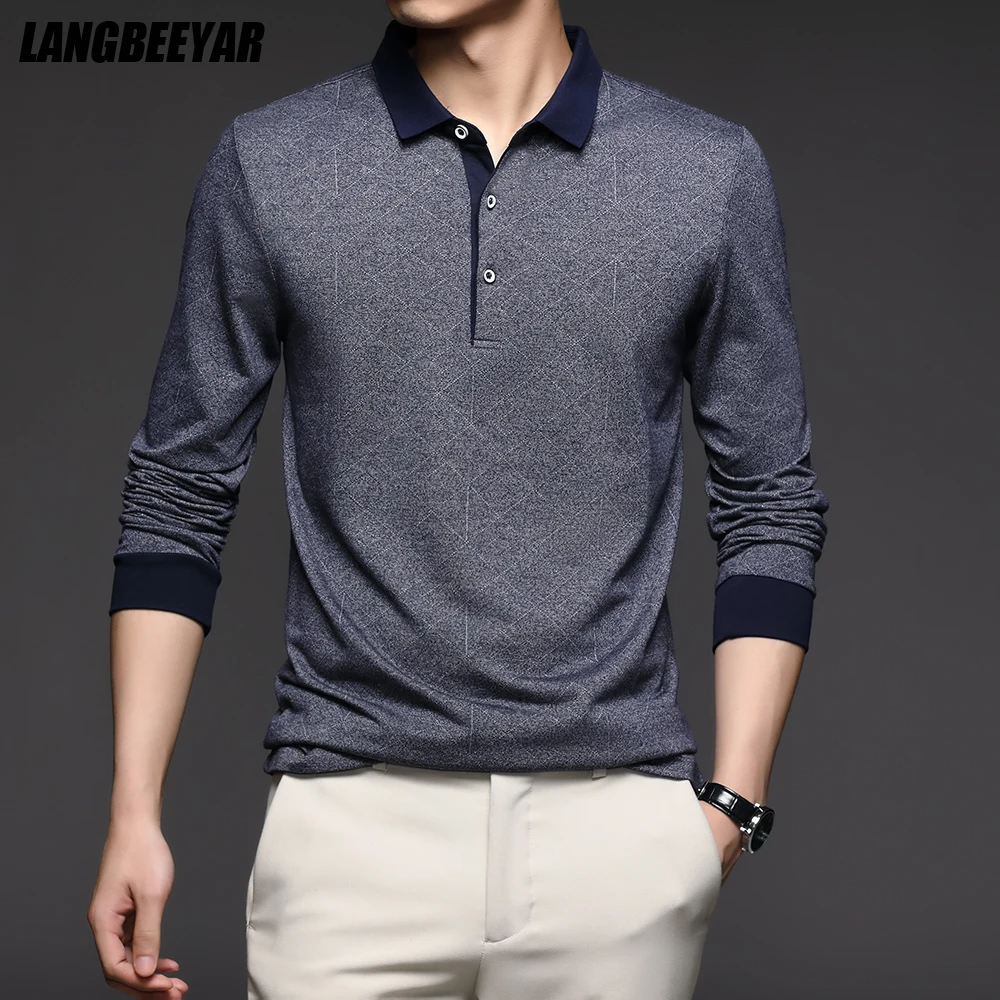 

Top Grade New Fashion Brand Men Plain Polo Shirts For Men Solid Color Casual Designer Long Sleeve Tops Men's Clothing 2021