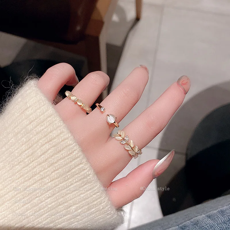 

Korea Fashion Minimalist Opal Open Rings Individual Design Leaf Index Finger Ring Temperament Jewelry For Women Dropshipping