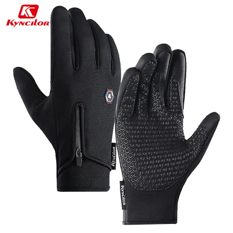 Kyncilor Windproof Cycling Gloves Waterproof Bicycle Glove Black Winter Gloves Full Finger Bike Skiing Fitness Gloves Men Women