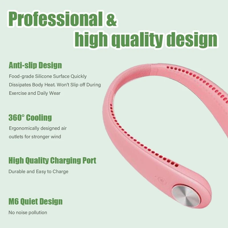 barato Ventilador De Pescoço, Ventilador Portátil Vento Forte, Ajustável, Super Silencioso, Sem Design De Ventilador De Lâmina, Sem Torção De Cabelo, Carregamento Curto