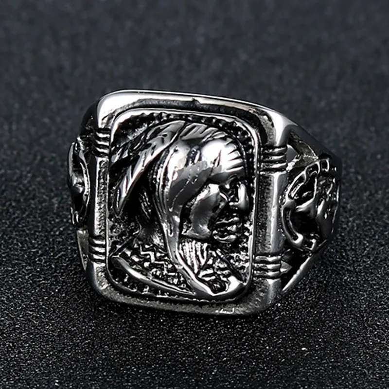 Мужское Винтажное кольцо Jing Jiang Золотое с головой из нержавеющей стали в стиле