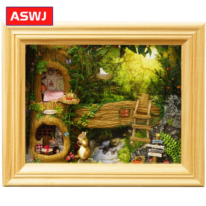 Кукольный домик сделай сам миниатюрная рамка с мебелью строительные комплекты деревянный кукольный