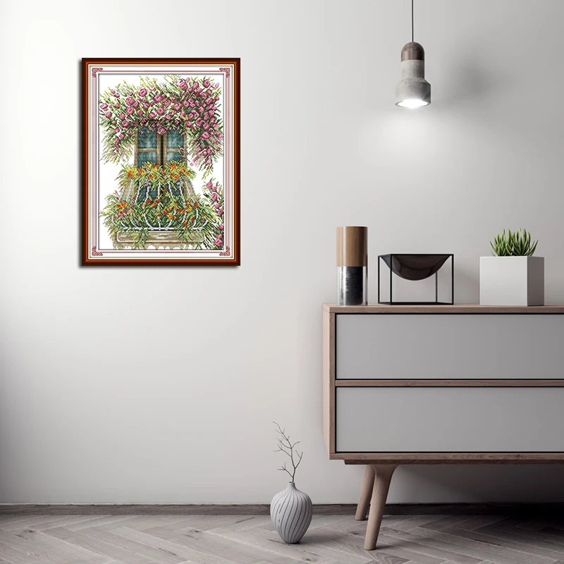 Радость воскресенье Новое поступление вышивка крестиком цветы на подоконнике DMC