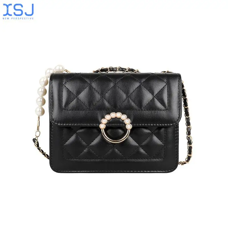 

Pu Street Fashion Style Messenger Bag Beaded Car Stitch Magnetic Buckle Rhombus Solid Color Casual Small Square Bag