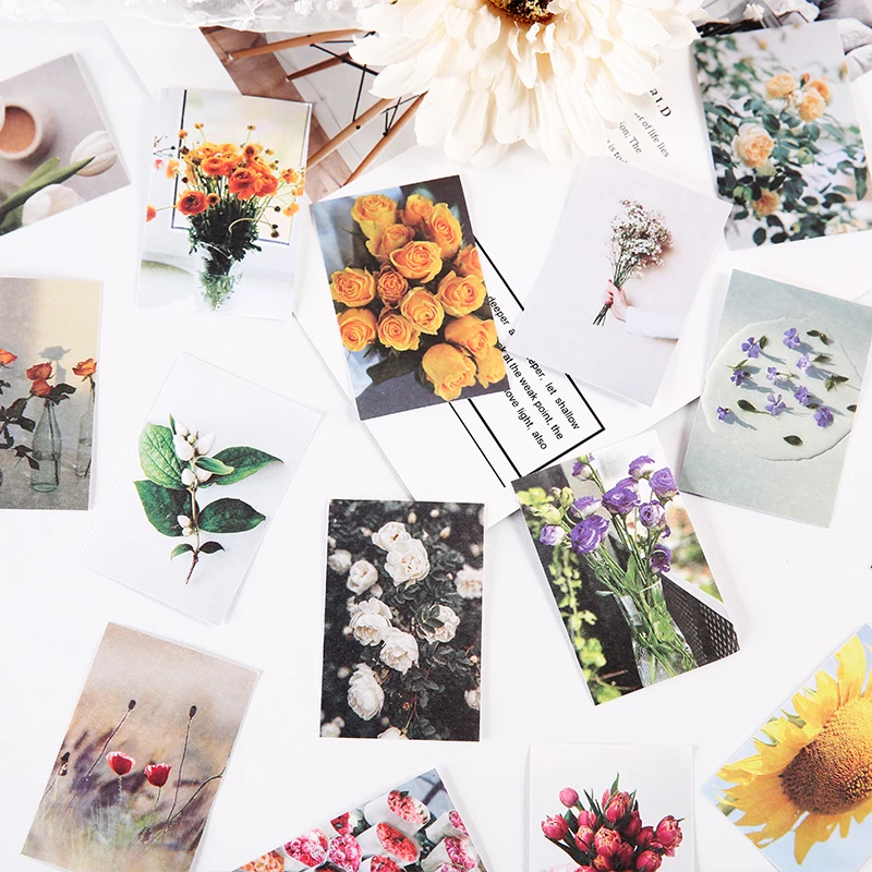 

50 pcs Flowers Sticker Photography Aesthetics Paper Lables for Phone Scrapbooking Collage Junk Journals Diary Decorative Papers