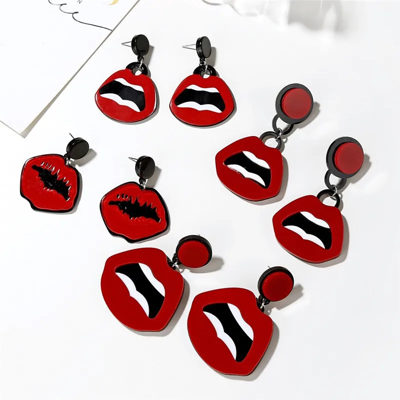 

Creative Hip Hop Punk Acrylic Red Lip Earrings Personality Trendy Ear Jewelry